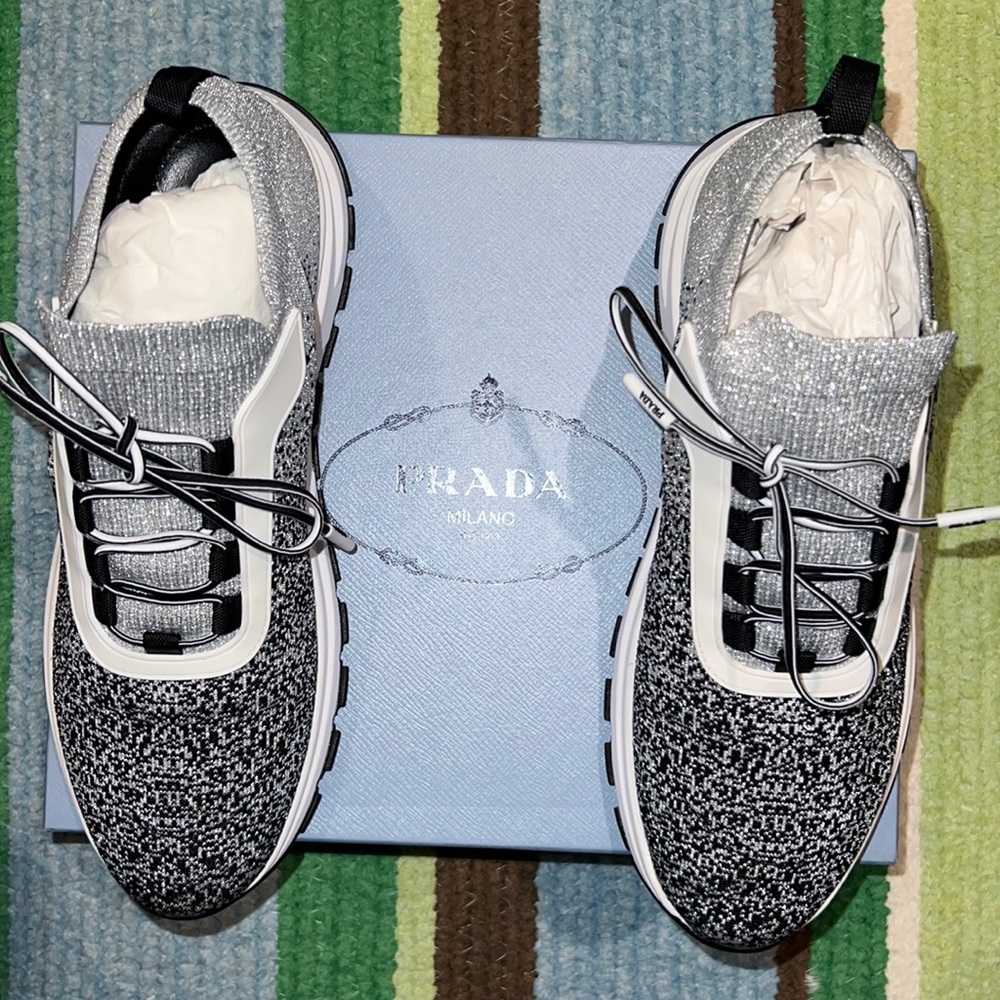 Prada authentic knit black and silver sneakers - Picture 5 of 5
